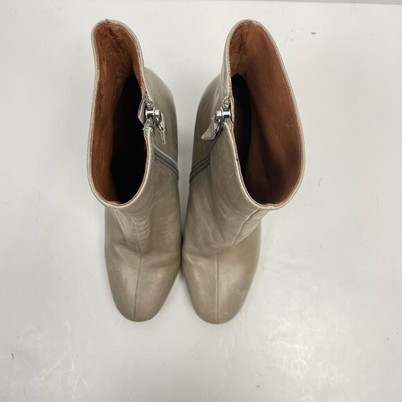 Gianni Bini | SZ 7 Beige Grey Leather Block Heel Mid Calf Heeled Boot Booties - Picture 5 of 10